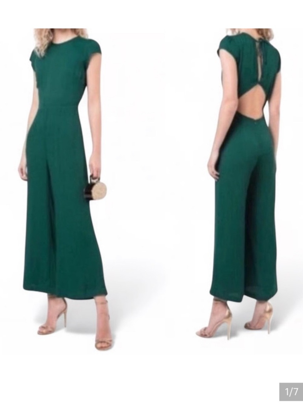 Reformation Emerald Green Wide-Leg Jumpsuit with Open Back